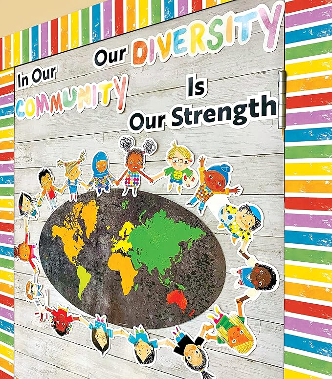 Carson Dellosa All are Welcome 65Ft of Striped Rainbow Bulletin Board Borders, 1 Roll of Colorful Trim for Rolling Whiteboard, Cork and Posterboard, Party Decorations, and Classroom Decor
