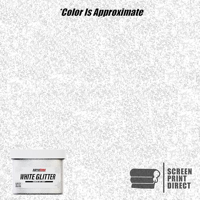 Rapid Cure® White Glitter Screen Printing Ink (8 oz.) - Silk Screen Ink for Fabric and Textiles, Non Phthalate Formula for Shirt Printing - Perfect Addition to Your Screen Printing Kit