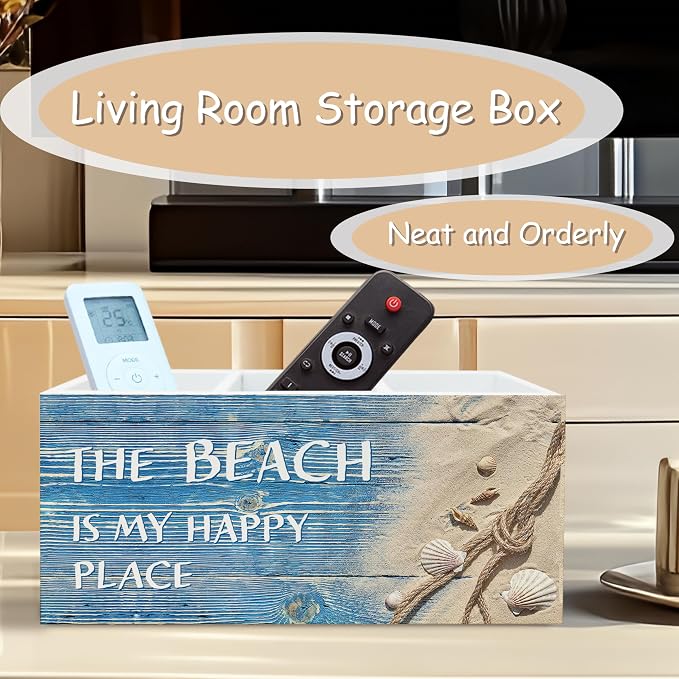 Seashell Coastal Beach Pen Holder for Home Office Kitchen Desk Decor, Beach Wooden Pencil Holder Sign Organizer for Home Office Desk Accessories, Coastal Gifts for Women Men