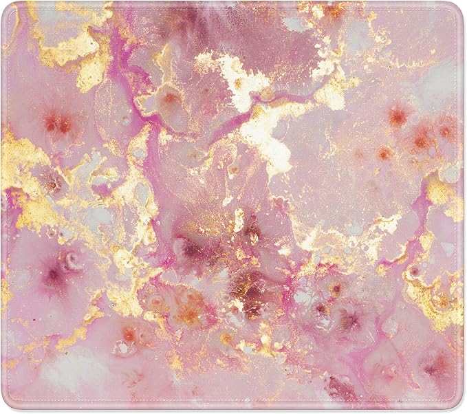 Mouse Pad, Minimalism Marble Style Computer Pad, Anti-Slip Rubber Mouse Mat with Stitched Edges for Gaming, Office, Laptop, PC, Women, 9" x 8" Thick 3 mm, Pink Gold Marble