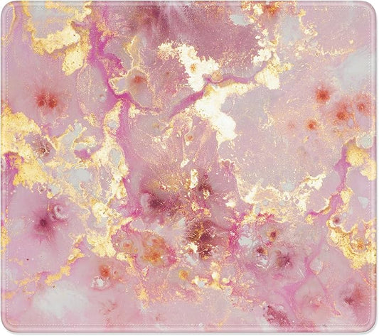Mouse Pad, Minimalism Marble Style Computer Pad, Anti-Slip Rubber Mouse Mat with Stitched Edges for Gaming, Office, Laptop, PC, Women, 9" x 8" Thick 3 mm, Pink Gold Marble