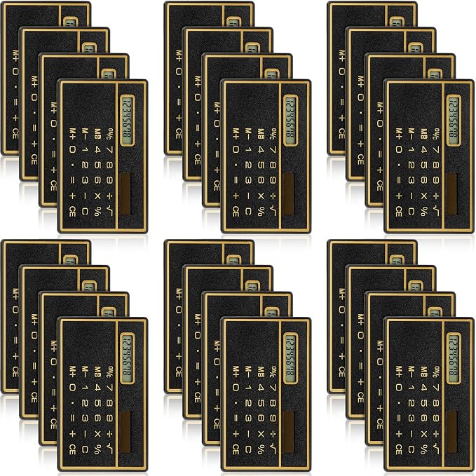 Weewooday 24 Pcs 8 Digits Thin Calculator Slim Credit Card Design Solar Power Pocket Portable Mini Calculator for Home Business School Basic Office