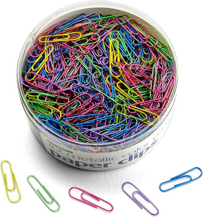 Officemate PVC-Free Assorted Color Coated Paper Clips, #2 Size Clips, 600 per Tub (97225)