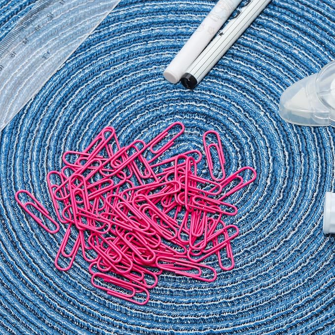 100 Pcs Rose Red Paper Clips, 1.1 Inch (28mm) Colorful Paperclips | Vinyl Coated, Colored Paper Clips, Rust Proof, for Office, School, DIY, Bookmarks and Document Organization