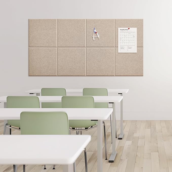 1/2'' Thick Felt Bulletin Board Squares, Dartboard Wall Protector | 1700g/m² Ultra-Dense Felt Panels for Walls, Self Adhesive, Frameless, Modular, Renter Friendly, Removable, 8 Pack 12'' x 12''