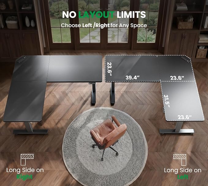 SIAGO 63x55 Inch L-Shaped Standing Desk with Charging Station Corner Desk | Adjustable L Shape Corner Computer Desk with Memory Controller, Splice Board Ergonomic Sit Stand Workstation for Home Office
