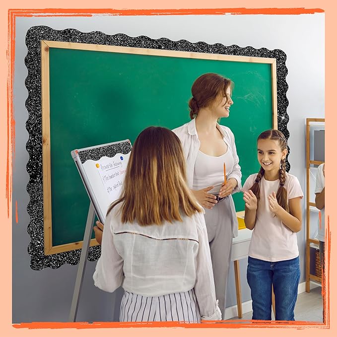 60 Feet Bulletin Board Borders, 45 Sheets Glittering Scalloped Border Trim, Walls, Desks, Windows, Doors, Chalkboards, Whiteboards Decors for School, Classroom, Home & Offices (Black)