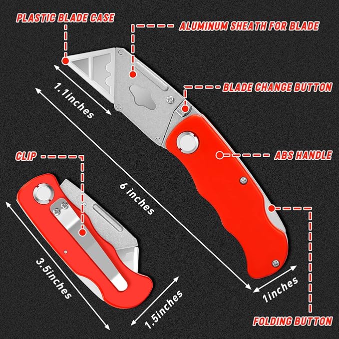 4 Pack Folding Utility Knife Box Cutter Tube Cutters with Extra 10Pcs Blades Cutters for Home Office Warehouse Durable Razor Knife Box Knife Box Opener Box Cutter with Clip Navajas de Trabajo