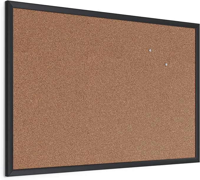 U Brands Cork Bulletin Board, 24'' x 36'', Black Wood Frame