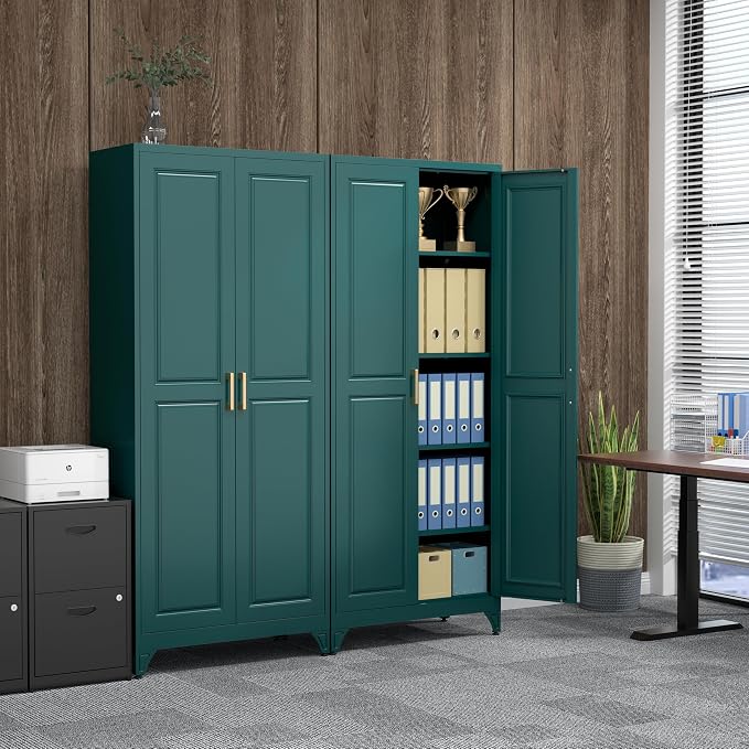 75" Kitchen Pantry Cabinet, Metal Storage Cabinets with 2 Doors | Kitchen Cabinet with 4 Adjustable Shelves, Tall Food Pantry Storage Cabinet, Cupboard for Kitchen, Dining Room, Living Room