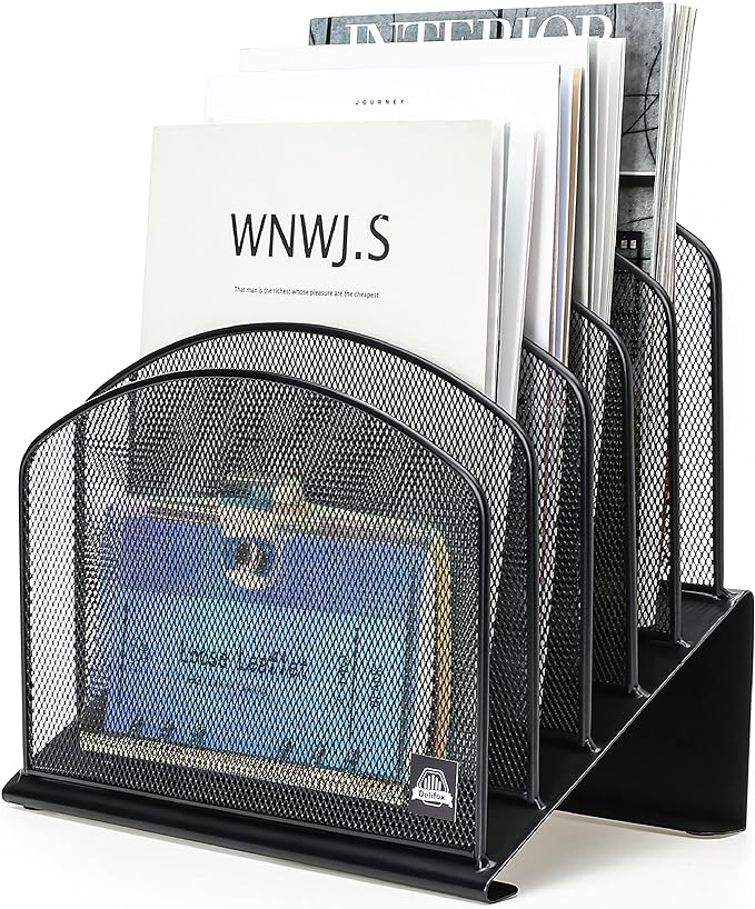 Inclined Desk File Organizer,Vertical File Folder Holder Stand Metal Rack File Sorter for Office Classroom Desktop Organization