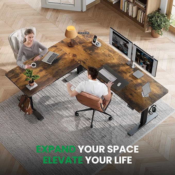 SIAGO L-Shaped Standing Desk - 75 x 63 Inch Adjustable Corner Standing Desk with Charging Station - L Shape Sit Stand Table with Memory Controller, Splice Board for Home Office | Adjustable L Shape Corner Computer Desk with Memory Controller, Splice Bo...
