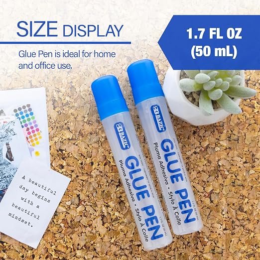 BAZIC Products Clear Glue Pen, 1.7 Fl Oz, Acid-Free, 2 Count, 24-Box | Washable, Clear liquid glue pens, 1.7 fl oz (50 mL) each, Photo-safe, Non-toxic, Dries clear, Precision tip, Bulk pack