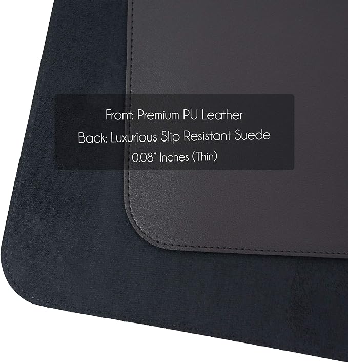 Vine Creations Leather Desk Mat 24" x 17", Desk Protector, PU Leather Desk Pad, Non Slip Small Desk Pad Mat, Desk Blotter, Desk Pads on Top of Desks, Home or Office Small Desk Mat (Black)