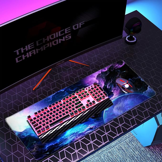 XL Gaming Mouse Pad Desk Pad Galaxy Print Extended Big Mouse Pad Large,31.5x11.8in Long Computer Keyboard Mousepad Mouse Mat with 3mm Non-Slip Base and Stitched Edge for Home Office Work
