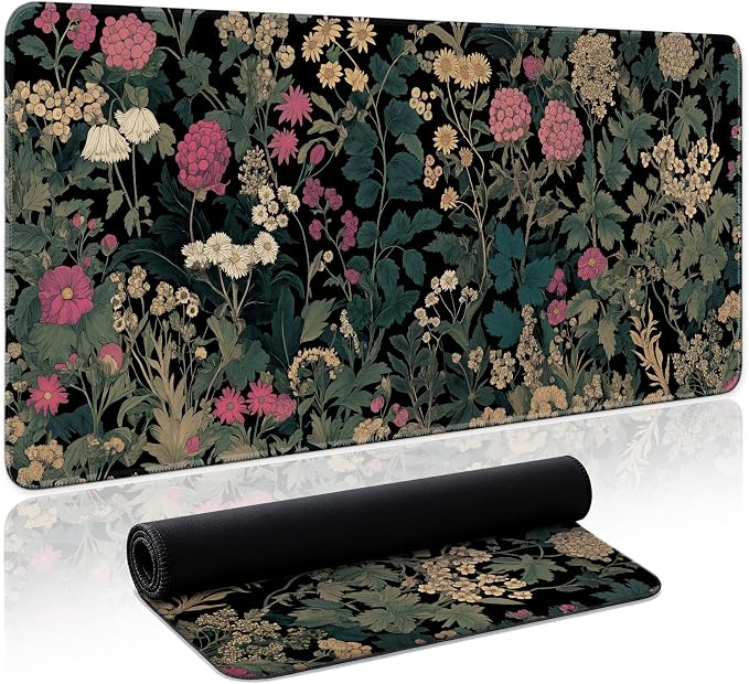 Aesthetic Desk Mat, Cute Vintage Garden Desk Pad Protector for Work & Decor, 31.5" x 11.8", Pretty Non-Slip Extended Mouse Pad for Office or Home