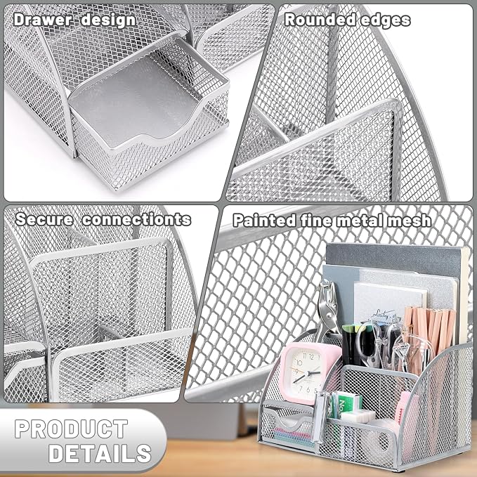 13-in-1 Office Desk Organizer Set for Back to School Supplies Accessories | Organizer Set with Stapler and Tape Dispenser, Pen Holder, Scissors, Ruler, Hole Punch, 2 Pens & More Desk Supplies