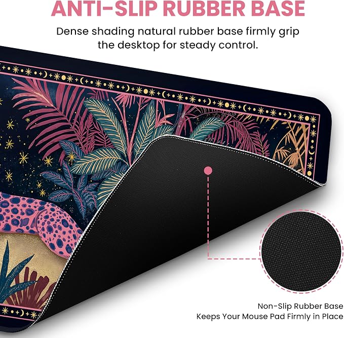 Aesthetic Desk Mat, Cute Midnight Jungle Desk Pad Protector for Work & Decor, 31.5" x 11.8", Pretty Non-Slip Extended Mouse Pad for Office or Home