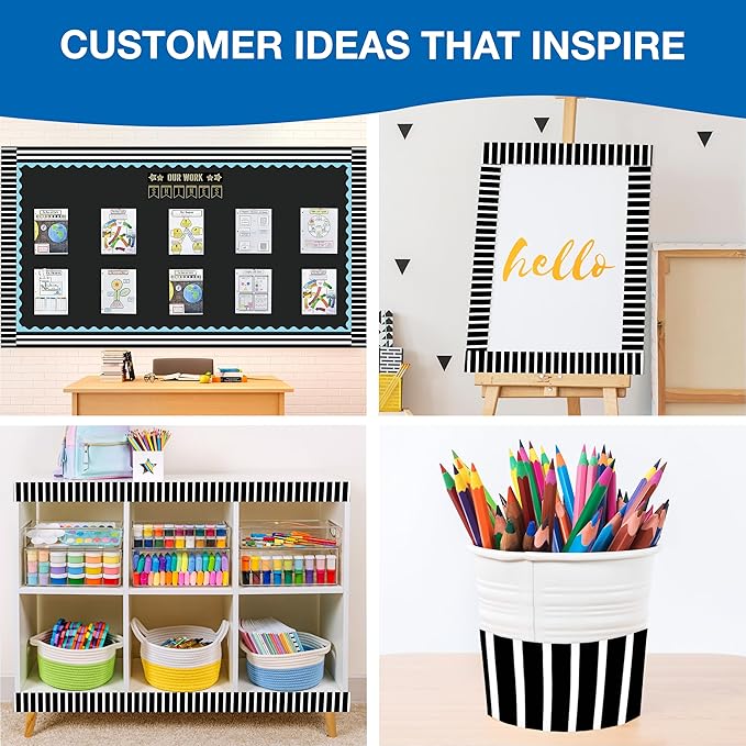 Carson Dellosa Education 65Ft of Black and White Stripes Bulletin Board Borders, 1 Roll of Trim for Rolling Whiteboard, Posterboard, Party, Office Decorations, and Classroom Decor