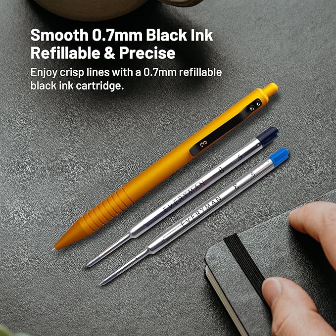 Everyman Amber Super Matte Grafton Pen & Refill Set | Refillable Metal 0.7mm Gel Pen with 3 Smooth Black Ink Refills | Premium EDC Writing Tool for Office, Work, Travel & Gifting