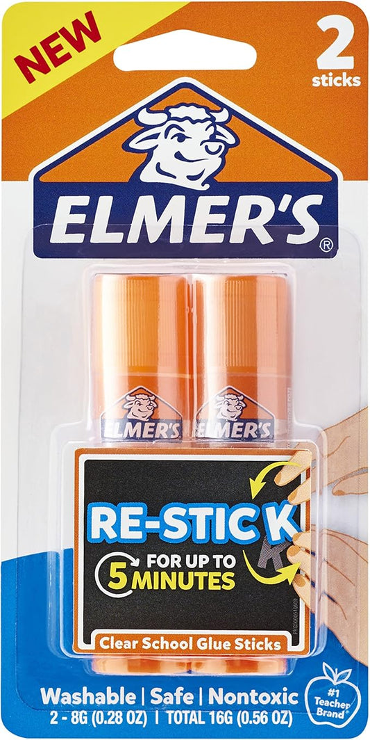 Elmer’s Re-Stick School Glue Sticks, 0.28-Ounces, 2 Count