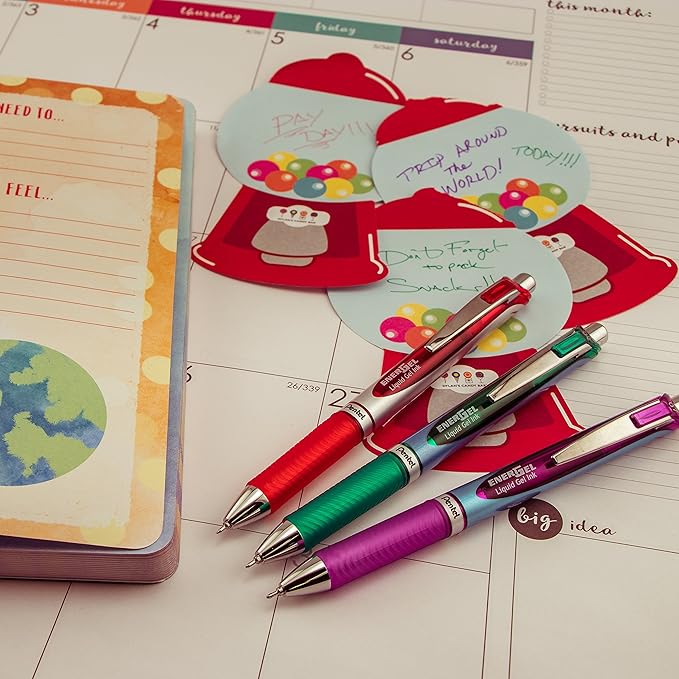 Pentel Gel Ink Pen, EnerGel RTX Retractable Gel Pen, 0.5mm, Needle Tip, Red Ink, 3 Pack (BLN75BP3B)