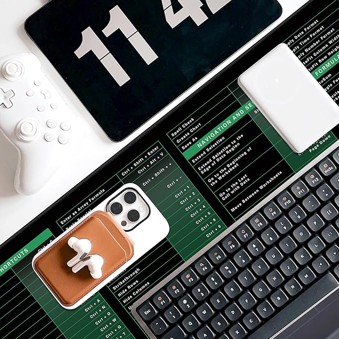 Excel Shortcut Keys Mouse Pad - Extended Large XL Cheat Sheet Gaming Mousepad | PC Office Spreadsheet Keyboard Mat | Non-Slip Stitched Edge 31.5"x11.8"