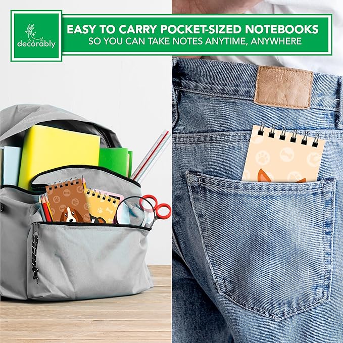 Decorably 24 Pack Dog Themed Mini Notebooks for Kids Party Favors - 12 Adorable Designs 2.4x4in Small Notebooks for Kids, Spring-Bound, 20 Sheets