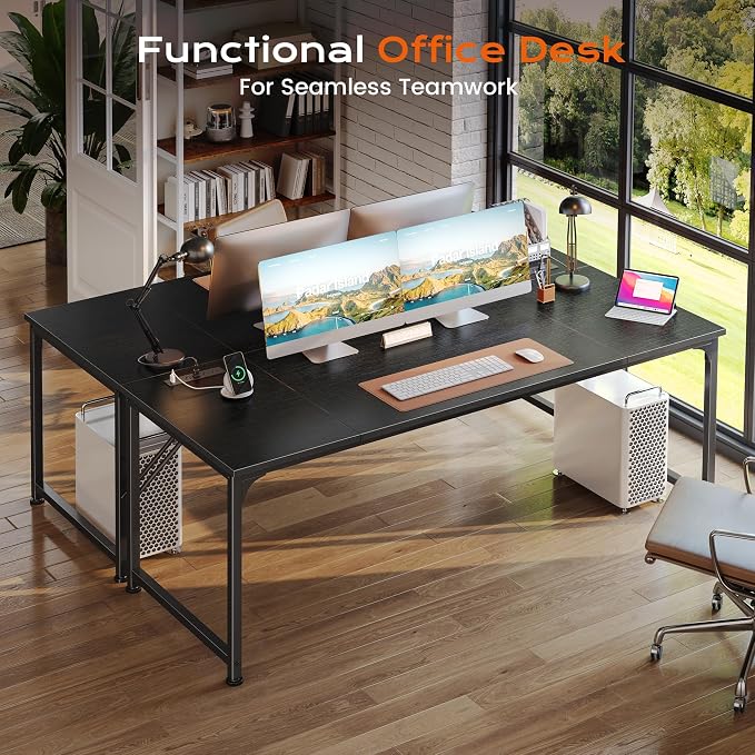 63 X 30 Inch Extra Deep Desk with Power Outlets | Long Computer Desk for Bedroom, Office Desk for Work from Home, Writing Study Gaming Table, Stable Metal Frame, Black