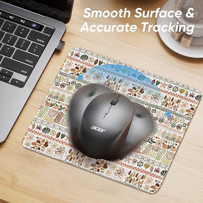 Premium Stitched Mouse Pad 10.2 x 8.3 in | Smooth, Washable Desk Mat with Non-Slip Base | Personalized Cute MousePads for Gaming,Work,Laptop, Computer, Office, Home (Bohemian Style)