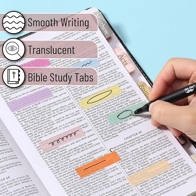 Mr. Pen- Colorful Sticky Tabs, 16 Sets, 3200 pcs, Translucent Page Markers | Water-Resistant Book Tabs for Annotating, Bible Study, Planning, Indexing & Document Organization