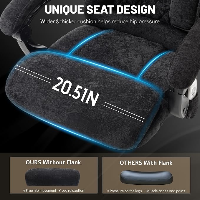 Massage Office Chair with Foot Rest,6 Points Vibration & Heat Executive Office Chairs for Heavy People,500LBS Big and Tall Office Chair,Ergonomic Reclining Desk Chair,Dual-Use Pillow,BlackCloth