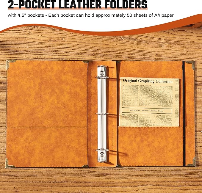 Ovesmusl PU Leather 3 Ring Binder 1.5 Inch Fits 8.5"x11" Letter Size Paper | 1.5 Inch Round Ring Binder Holds 350 Sheets, Notepad Paper Cover Loose Leaf Organizer, Black Tree