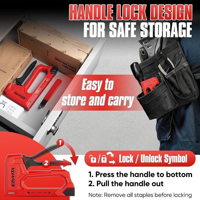 Light Duty Staple Gun for Wood, Red Upholstery Staple Gun Kit | 2000pcs JT21 Staples 1/4, 5/16, 3/8 inch, Staple Remover Included, for Crafts, DIY, Classroom