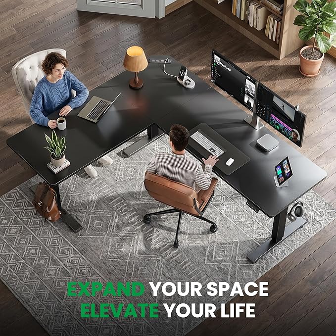 SIAGO 63x55 Inch L-Shaped Standing Desk with Charging Station Corner Desk | Adjustable L Shape Corner Computer Desk with Memory Controller, Splice Board Ergonomic Sit Stand Workstation for Home Office