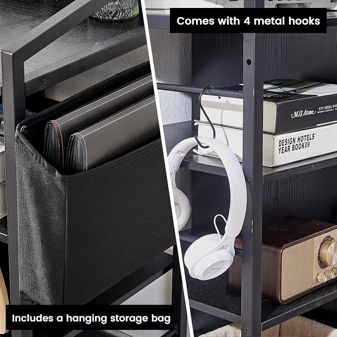 45" File Cabinet for Home Office, Mobile Office Storage Cabinet with Built-In Power Outlet, 2 Drawer Filing Cabinet with Lock, Shelves, Metal Hook, Storage Bag fits A4/Legal/Letter Size (Black)