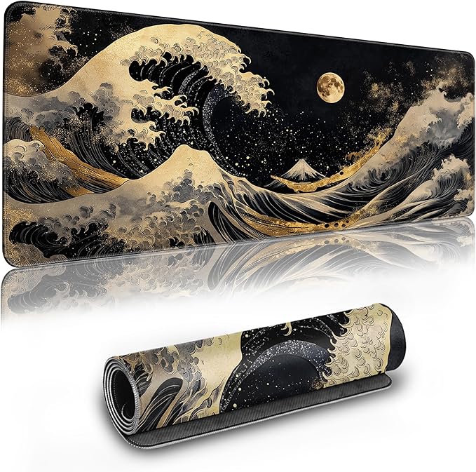 Long Gaming Mouse Pad Extended Anime Large Desk Pad with Non-Slip Base Full Keyboard Mat with Stitched Edges for Gaming and Office 31.5 x 11.8 inches (Sea Full Moon)