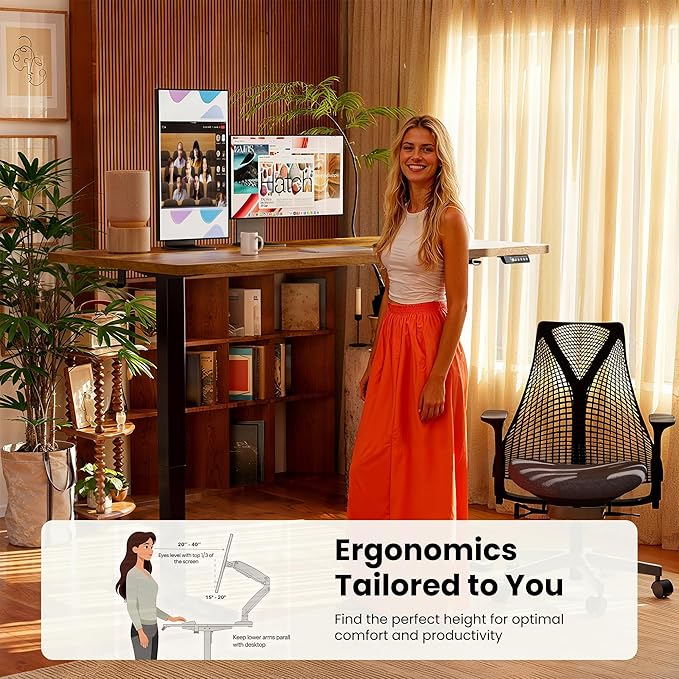 ErGear Height Adjustable Electric Standing Desk, 32 x 19 Inches Sit Stand up Desk, Memory Computer Home Office Desk, Vintage Brown