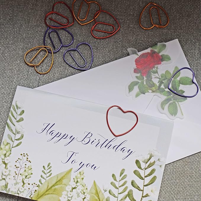 Heart Paper Clips with Metal Paper Clips Holder, Cute Love Heart Paperclips, Wedding Invitation Accessories (Red,50 PCS)