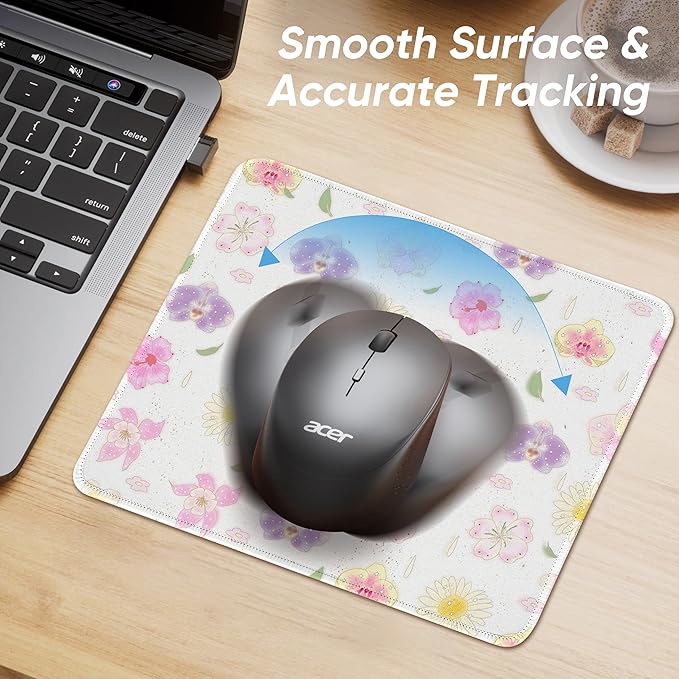 Premium Stitched Mouse Pad 10.2 x 8.3 in | Smooth, Washable Desk Mat with Non-Slip Base | Personalized Cute MousePads for Gaming,Work,Laptop, Computer, Office, Home (Soft blooming flowers)