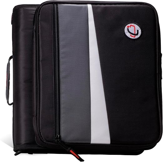 Case-it 2 Inch 3 O-Ring Zipper Binder with Padded Laptop Case Workstation, Shoulder Strap, LT-117, Black