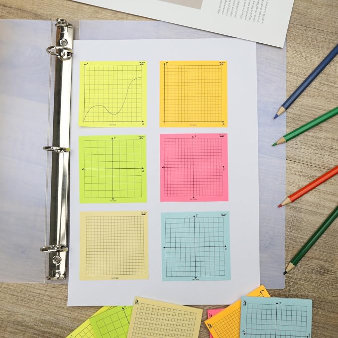 Mr. Pen- Graph Sticky Notes, 3x3 Inch, 6 Pads, 50 Sheets/Pad, 300 Sheets | 6 Grid Designs, Bright Colors, Square Graph Paper Notes, Grid Sticky Note Pads for Math, Study, Journals, Planners