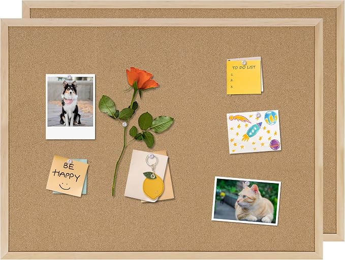 DAHAPYBOO Bulletin Board for Office with Pin Oak Wood Boards 2Pack,24x18 | MCork Board essage Board or Vision Board