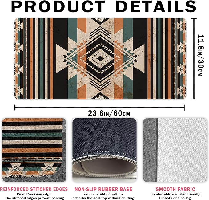 Aztec Western Mouse Pad, Western Desk Mat Accessories 23.6x11.8 | Vintage Aztec Desk Mat, Native American Mouse Pads, Western Desk Accessories, Cowboys Gaming Mats,Western Office Decor