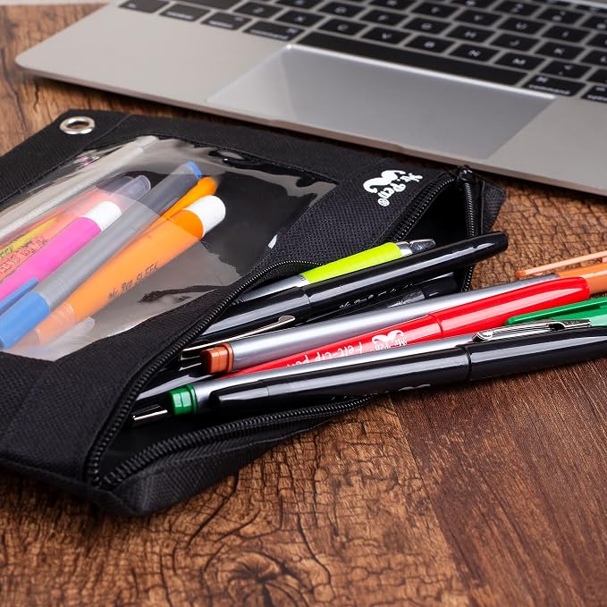 Mr. Pen- Bulk Pencil Pouch for 3 Ring Binder, 30 Pack, 10"x6.75" | Smooth Zipper, Clear Window, Bulk Large Capacity Pencil Case with 3 Reinforced Grommets for School, Office, Supplies Storage