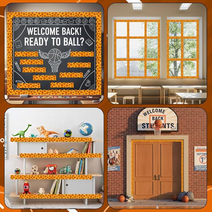 BeYumi Basketball Sport Border Trim - 65ft Back to School Basketball Sport on Orange Scalloped Rolled Border Trim Ball Sports Theme Bulletin Board Set Party School Classroom Chalkboard Wall Decoration