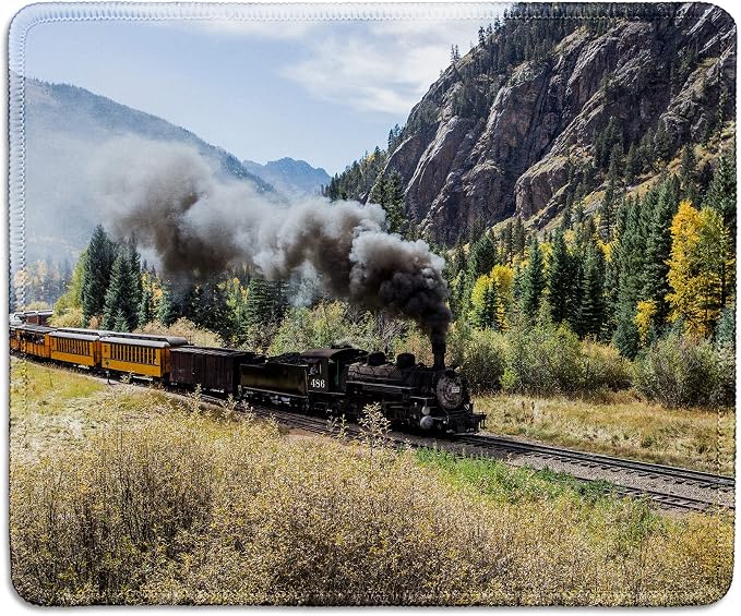 dealzEpic - Art Mousepad - Natural Rubber Mouse Pad Printed with Steam Locomotive Train with Smoke - Stitched Edges - 9.5x7.9 inches