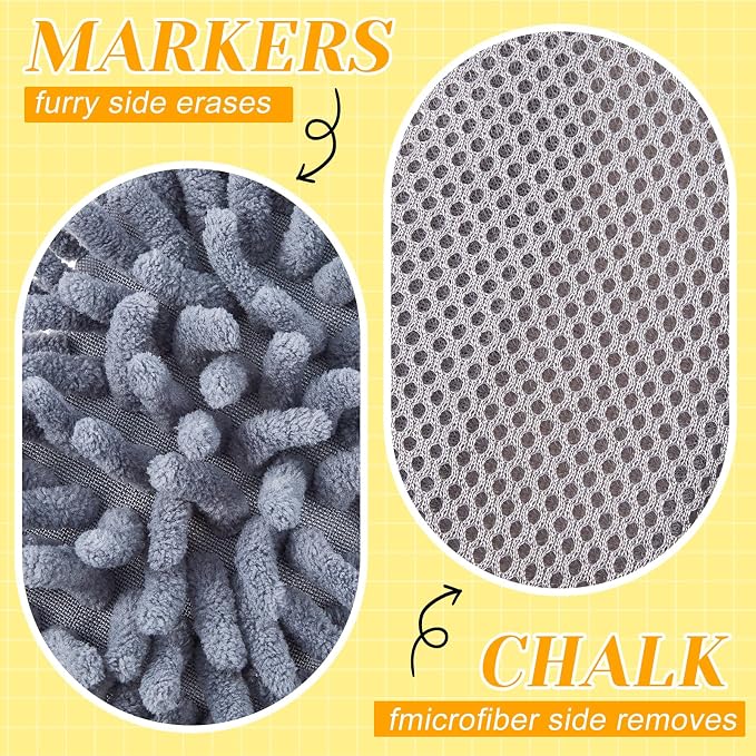 Zonon 4 Pcs 5" x 3" Dry Erase Eraser, Blue, Yellow, Gray | Microfiber Shag Washable Whiteboard Erasers for Markers and Chalk, Reusable Board Cleaners, Classroom Office Home Use