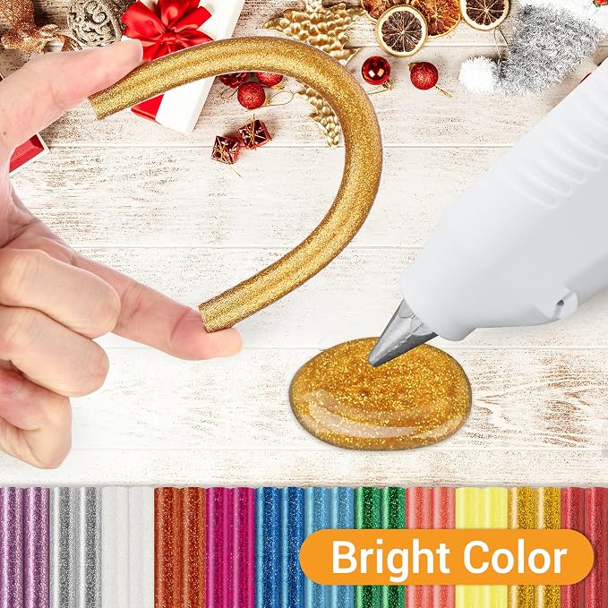 Glitter Hot Glue Sticks Full Size, Manarty 8" Long x 0.43" Dia Color Hot Melt Glue Sticks Bulk, Craft Adhesive Waxing Sticks Standard for Cards, Sealing, Holiday Decoration, Art, DIY, Stamp, 24 PCS