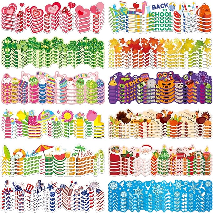 Geyee 360 Pcs Easter Bulletin Board Borders St. Patrick's Holiday Decorations Summer Spring Classroom Borders Bulletin Board Trim for Classroom School, 12 Design(Lovely)